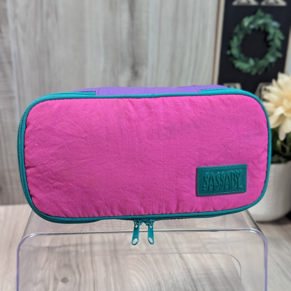 Vintage 80s/90s Sassaby Jewel Brights Nylon Parachute Travel Makeup Pouch.